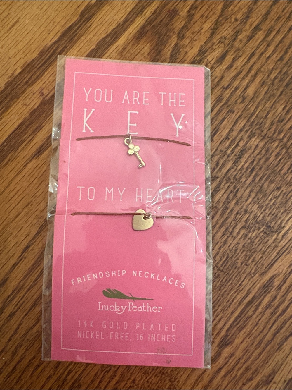 Pink Key and Heart Friendship Necklaces - 14K Gold Plated